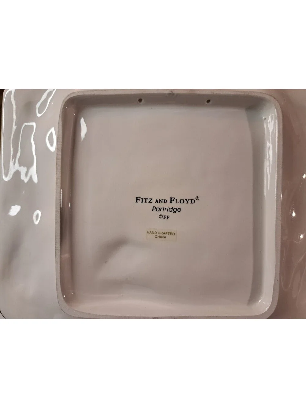 Vtg Retired Fitz & Floyd Partridge Square Canape Plate w/ Embossed Pears & Bird